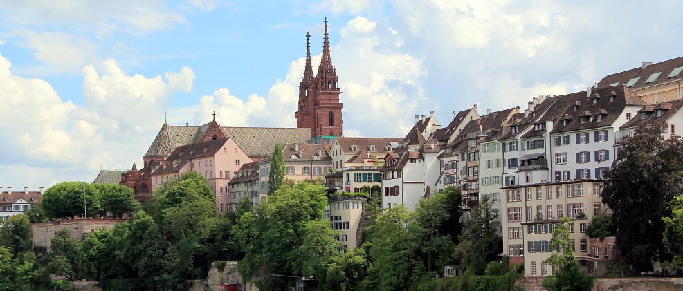 The Swiss city of Basel at the edge of the Rhine