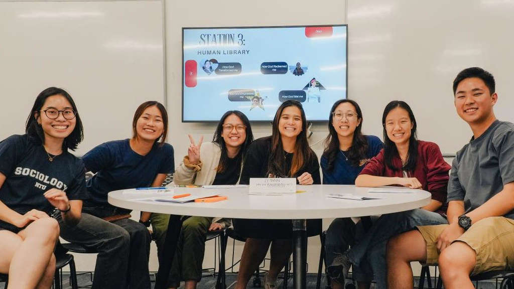 Tara (third from left) at one of NTU Cru’s weekly meetings, during which students shared testimonies of redemption and transformation in light of Good Friday.